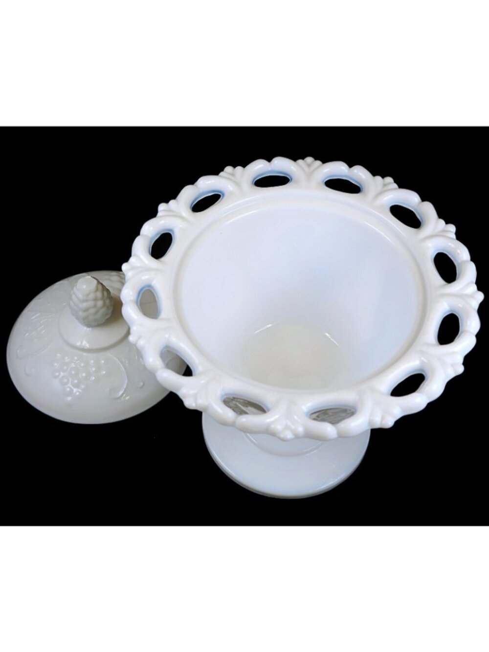 Colony Harvest Milk Glass Footed Candy Dish & Lid Mid-Century Home Decor - Picture 4 of 5